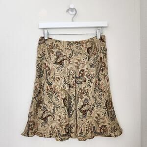 Vintage Banana Republic Beige Floral Tapestry Circle Skirt Mini 90s Boho M